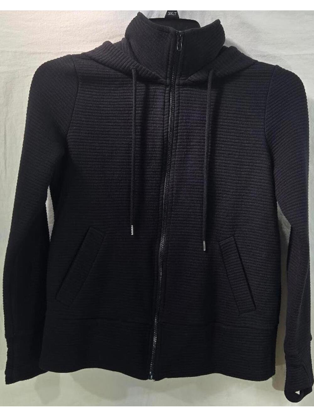 Active Life Women's Black Ribbed Zip-Up Hoodie Size Small